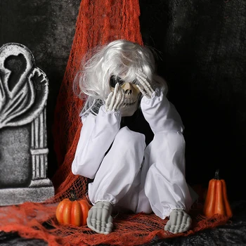 Plač Ghost Bábika Halloween Elektrické Hračky Dlhé Vlasy Kostra Ženy Ghost s Blikajúcimi Očami Haunted House Party Dekorácie, Rekvizity