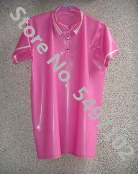 Ručné Ružová Latexu Krátke Rukávy T-Shirt pánske Latex Polo Tričko