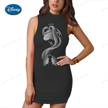 Disney Lion King Krátke Sleev Slim Bodycon Sexy Šaty 2023 Lete Ženy bez Rukávov Streetwear Strany Festival 3D Šaty, Oblečenie