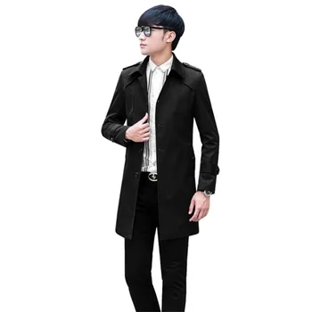 Kórejský Jar Zákopy Srsti Pánske Jesenné Oblečenie Singel Svojim Stredná Dĺžka Black Slim Windbreaker Jaqueta Masculinas Inverno