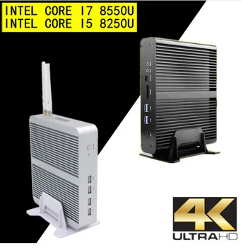 Bez ventilátorov Nuc Mini PC i7 8550U i5 8250U Quad Core DDR4 RAM Mini Desktop Windows 10 Pro UHD 620 4K HTPC Wifi HDMI