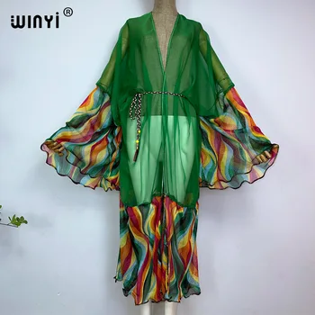 WINYI Afrike módy tlače Ženy kabát Dlhé Šaty elegantné Party Boho maxi pláž, Kúpanie zakryť Sexy pohľadu módy kimono