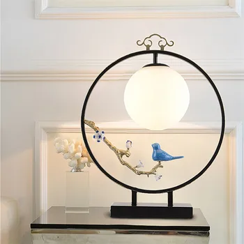 Nový čínsky štýl vintage iron art Stolové Lampy Vidieka tvorivé sklo$keramické vták E27 LED lampy, nočné&foyer&studio GMF001