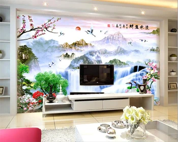 beibehang Prispôsobiť akejkoľvek veľkosti krajiny, vodného maľovanie Čínsky vietor tapety obývacia izba TV pozadí steny 3d tapety tapety