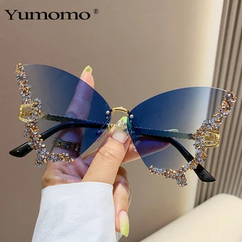 Luxury Diamond Motýľ slnečné Okuliare Ženy Značky y2k Ročníka bez obrúčok Nadmerné Slnečné Okuliare Dámy Okuliare gafas de sol