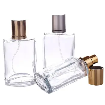 Prázdne Parfum Fľašu Hmlu 30 ML 50 ML Ploché Jasné, Transparentné Sklo Naplniteľné Ampulky Zlato Matné Striebro Rozprašovač Fľaše 10pcs