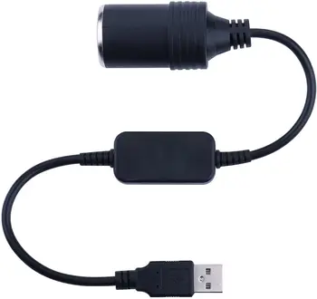 5V USB Zapaľovač Cigariet Adaptér USB Muž na 12V Auto Zásuvky pre zapaĺovač Žena Kábel Napájací Prevodník 1 metrov/30 cm