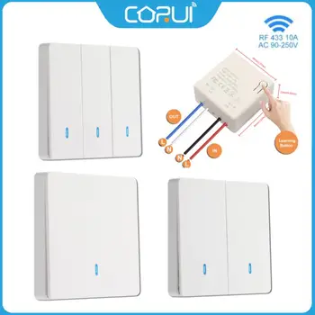 CORUI Bezdrôtový Smart Switch Lampa/LED Ovládanie Wall Panel Prepínať RF433Mhz AC 90V~250V Relé Prijímač S Diaľkovým ovládaním