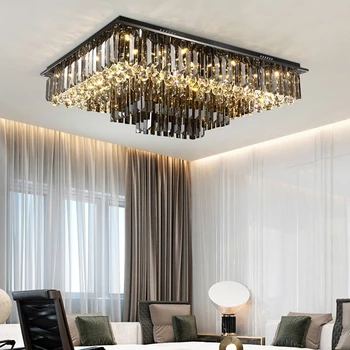 Obdĺžnik Dizajn Údená Sivá Crystal Strop Pre Obývacia Izba Moderného Domova Luxusné Crystal Svietidlo
