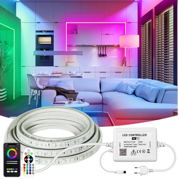 LED Pásy Svetlo AC 220V SMD 5050 Stmievateľné RGB Pásky Lampa Vodotesný IP67 Pružný pás s nástrojmi Dióda Pre Vonkajšie Dekorácie Osvetlenie