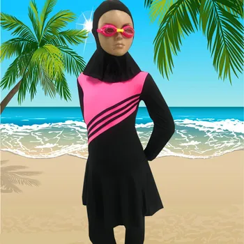 Skromný Kvality Moslimských Plavky Islamskej Plavky pre Deti, Dievčatá Moslimských Úplné Pokrytie Hidžáb plavky Leto Burkinis