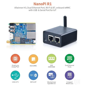 NOVÉ-Pre Nanopi R1 Allwinner H3 Quad-Core 4Xcortex-A7 1 GB RAM+8 GB EMMC Dual Port Siete internet vecí Smerovač Podporuje Open Source