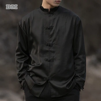 Jar, Jeseň Čínske Tradičné Šaty Tang Vyhovovali Mužov Vintage Oblečenie S Dlhým Rukávom Plus Veľkosť Čierne Tričko Tai Chi Kung Fu Kabát