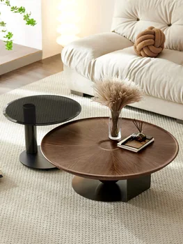 Taliansky kruhový stolík, masívneho dreva, high-end obývacia izba, svetlo luxusu, moderný minimalistický dizajn, kreatívne malé jednotky cof
