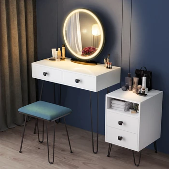 Obývačky, Spálne, Nábytok make-up Tabuľky toaletný stolík s LED Zrkadlo s Stolice, Biela Hnedá