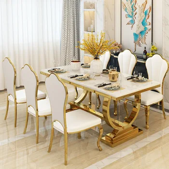 Taliansky obdĺžnikový jedálenský stôl, minimalistický domácnosti nehrdzavejúcej ocele, jedálenský stôl, moderné svetlo luxusné mramorové jedálenský stôl a