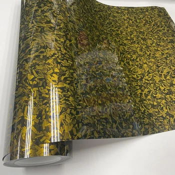 Vysoko Lesklý Zlato Kované Uhlíkovej Vinyl Zábal Roll s odvzdušňovací Technológie Samolepiace Car Wrapping Film Nálepky