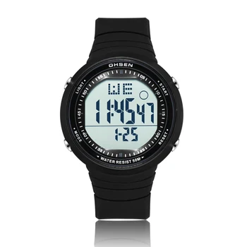 OHSEN Digitálny LCD Šport Mužov Náramkové hodinky Relogio Masculino 50M Nepremokavé Dátum Gumy Módne Čierne Vonkajšie Športové Hodinky Darček