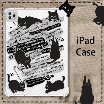 Pre iPad Vzduchu 4 5 10.9 3 10.5 2022 2021 2020 Pro 11 12.9 Palcov Tvorivé Noviny Black Cat puzdro Pre iPad Mini 6 8.3 5 7.9 Shell
