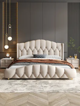 Taliansky ľahké luxusné kožené postele, moderné a jednoduché 1.82 metrov, high-end a grand nové spálňa manželská posteľ