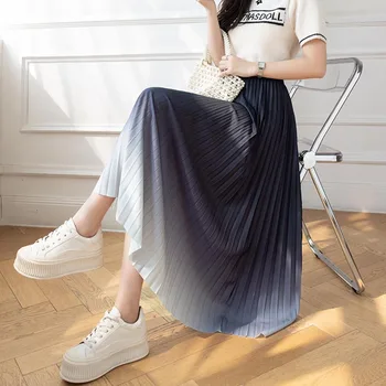 Ženské Gradient Farba Skladaný Šaty Sping Fairycore Elastické Mid-Dĺžka-Line Dlhé Sukne Ženy Lete kórejský Štýl Oblečenie