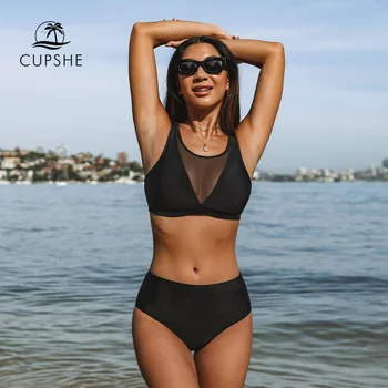 CUPSHE Čierna Oka Vysoký Pás Bikini Set Plavky Pre Ženy Sexy Vysoká Krku Dva Kúsky Plaviek 2023 plavky Plavky