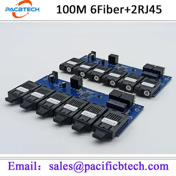 Fiber Fast Ethernet Switch Media Konvertor 6Fiber Port 2 RJ45 Vlákniny Port, Optický Vysielač 20 KM SC Jednom Režime 100M