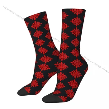 Vtipné Blázon Ponožky pre Mužov Červená Hip Hop Harajuku Etiópskej Kríž Umenie Šťastný Vzor Vytlačené Chlapci Posádky Ponožky Bežné Darček