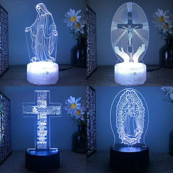 Ježiš 3d led lampa pre spálne nočné osvetlenie akcia Kresťanské obrázok avatar Biblie Panny márie, izba dekor darček dc svetlo