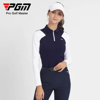 PGM Žien Golf Dlhý Rukáv T-shirt Jeseň Zimné Športy Textílie Mäkké Pohodlné Farieb, Kontrast, Slim Golfové oblečenie pre Ženy YF530