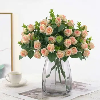 11 Hlavy Umelý Kvet Hodvábnej Rose biele listy Eukalyptu Pivónia Kytice Falošné Kvet na Svadobný Stôl Strana Váza Domova