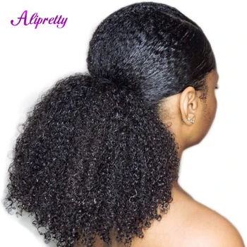 Kinky Afro Kučeravé Copu Ľudských Predlžovanie Vlasov Clip-In Pre Ženy Zábal Okolo Pony Chvost Kučeravé Ľudské Vlasy Copu Príčesky