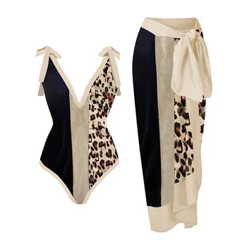 Vintage Tvaru Leopard Colorblock Tlač Jednodielne Plavky, Plavky Ženy S Zakryť Plávanie Oblek 2023 Luxus