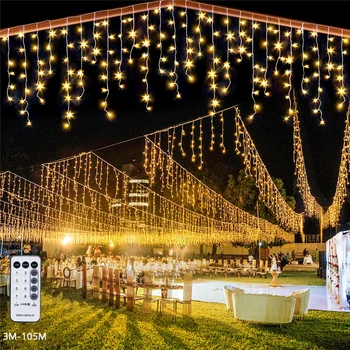 Svadobné Dekorácie 3M-105M Led Záves Garland Rozprávkových Svetiel Na Dome na Vianoce Narodeniny Ramadánu Strana navrhne Dekor