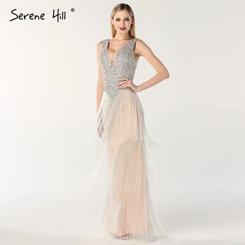 Serene Hill Sexy tvaru Perličky Strieborné Strapce Morská víla Večerné Šaty 2023 Chrbta Dĺžka Podlahy Župan De Soiree BLA6674