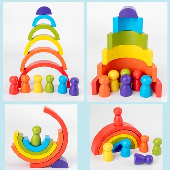 Dieťa Dúhy Stacker Drevené Hračky Pre Deti Tvorivé Rainbow Stavebné Prvky Montessori Vzdelávacích Hračiek Deti