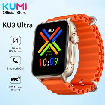 KUMI KU3 Ultra, Smart Hodinky 1.96 palcový NFC Riadenie Prístupu Bluetooth Hovor HD Celej Obrazovke Monitora tepu Vodotesný IP68