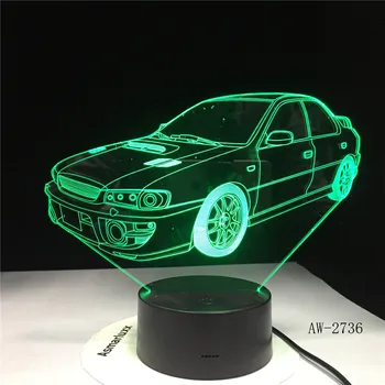 3D Lampa Super Rýchly Dizajn Auta 7 Farebné Led Nočné Lampy Pre Deti Dotykový Led Usb Tabuľka Dieťa Spí Office Svetlo AW-2736