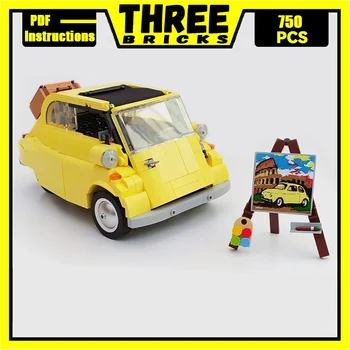 MOC stavebným Klasiky Isetta Žltá Model Auta, Technológia Tehly DIY Montáž Vozidla Hračky, detské letné Dary