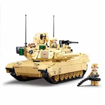 SLUBAN Svetovej Vojny 2 Vojenskej USA Abrams M1A2 Bojový Tank Chariot Stavebné Bloky Armády Klasické Príslušenstvo Model Deti Darček Hračky