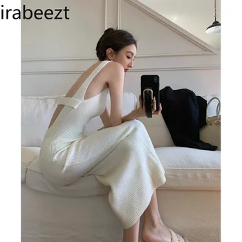 Irabeezt Biele Šaty Backless bez Rukávov Pevné Young Lady-line Dlhé Šaty kórejský Módne Vintage Sukne 2023 Ženské Oblečenie