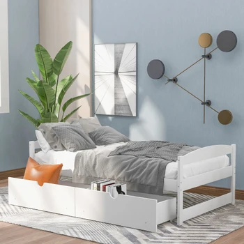 Nové spálne posteľ rám s dvoma zásuvkami jednolôžková posteľ manželská posteľ, vyrobené z vysokokvalitného borovicového dreva, 40.7