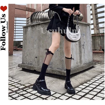 Gotický Tmavé Teľa Ponožky Žena Japonský Retro Čipky Podkolienky Harajuku Šatka Bowknot Roztomilé Ponožky Ženy Dlhé Ponožky Kawaii Lolita