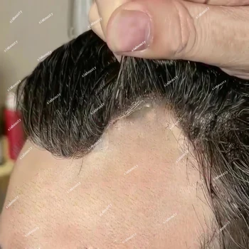 Prírodná Vlasová Brown Black Mens Toupee Ľudské Vlasy, Parochne Odolné Silikónové Plný Kože PU Base Vstrekovanie Muž Kapilárnej Protéza