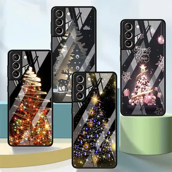 Sklo Telefón puzdro Pre Samsung Galaxy S20 S21 S22 Ultra FE S10 S9 S8 Plus S10e Poznámka: 20 10 Lite 9 8 Kryt Veselé Vianoce Strom