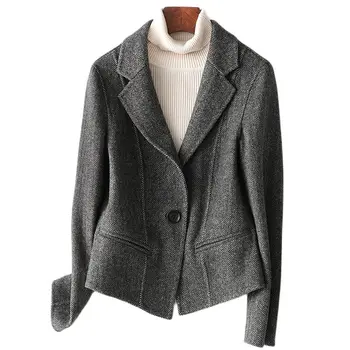 2023 Jeseň v Zime Krátke Vlny Zmesi Kabát Ženy obojstranné Cashmere Kabát Lady Slim Topy Malé Blejzre Bundy Vlnené Kabáty