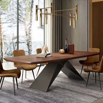 Nordic Moderný Jedálenský Stôl Obdĺžnikový Veľkosť Kreatívy Byt Masívneho Dreva Jedálenský Stôl Návrhár Priemyselný Nábytok Balkón