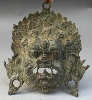 Čínsky Tibetskej Bronz Zlých Duchov Mahakala Hnevom Božstvo Buddha Maska Socha