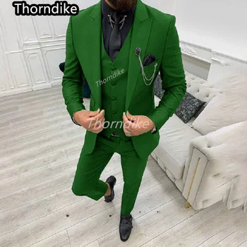 Thorndike 2022 Zelený Vrchol Klope Slim Fit Pánske Obleky 3 Kusy Tuxedos Terno Masculino Ženícha Svadbu, Ples Kostým Homme Sako