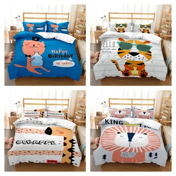 Nordic série little lion digitálne tlačené polyester posteľná bielizeň set roztomilé posteľ list nastaviť mládež posteľná bielizeň nastaviť posteľ list posteľná bielizeň nastaviť
